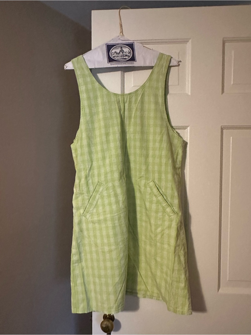 90s Mom Sleeveless Light Green Plaid Casual Pocket Dress